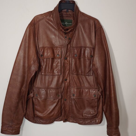 Eddie Bauer 100% Genuine Lamb  Distressed Leather Jacket Size L Brown - Picture 1 of 12